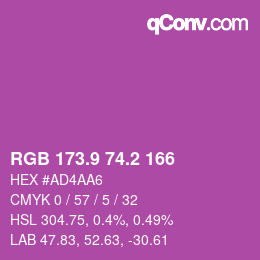 カラーコード: RGB 173.9 74.2 166 | qconv.com