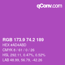 カラーコード: RGB 173.9 74.2 189 | qconv.com
