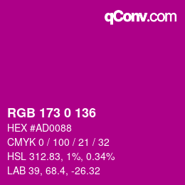 Color code: RGB 173 0 136 | qconv.com