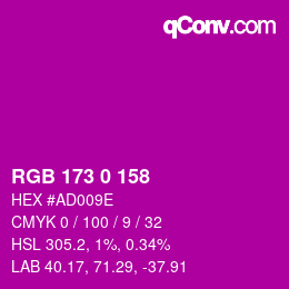 Color code: RGB 173 0 158 | qconv.com