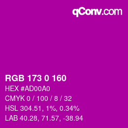 Color code: RGB 173 0 160 | qconv.com