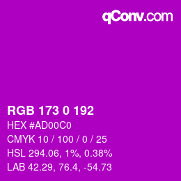 Color code: RGB 173 0 192 | qconv.com