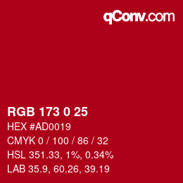 Farbcode: RGB 173 0 25 | qconv.com