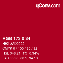 颜色代码: RGB 173 0 34 | qconv.com