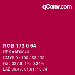 颜色代码: RGB 173 0 64 | qconv.com
