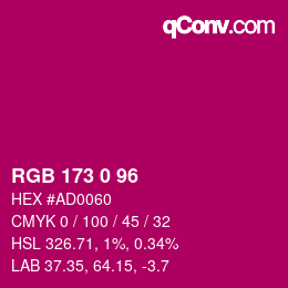 颜色代码: RGB 173 0 96 | qconv.com