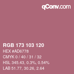 颜色代码: RGB 173 103 120 | qconv.com