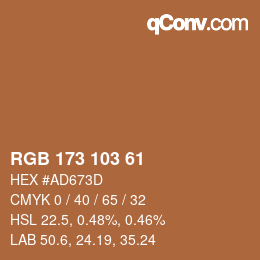 Color code: RGB 173 103 61 | qconv.com