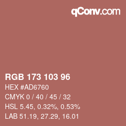 カラーコード: RGB 173 103 96 | qconv.com