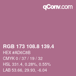 カラーコード: RGB 173 108.8 139.4 | qconv.com