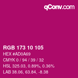 カラーコード: RGB 173 10 105 | qconv.com