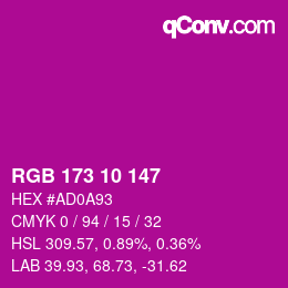 Color code: RGB 173 10 147 | qconv.com