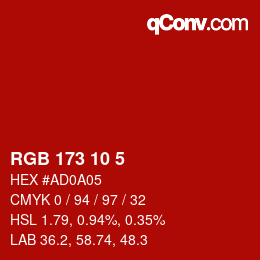 Color code: RGB 173 10 5 | qconv.com