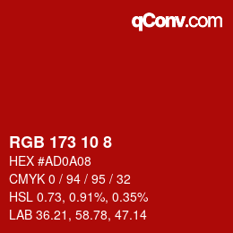 カラーコード: RGB 173 10 8 | qconv.com