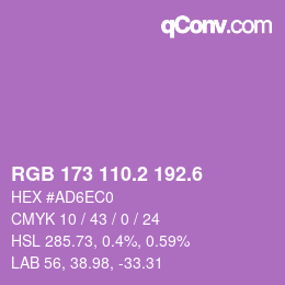 カラーコード: RGB 173 110.2 192.6 | qconv.com