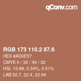 カラーコード: RGB 173 110.2 87.6 | qconv.com