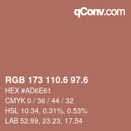 カラーコード: RGB 173 110.6 97.6 | qconv.com