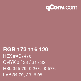 カラーコード: RGB 173 116 120 | qconv.com