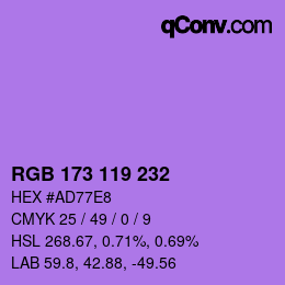 颜色代码: RGB 173 119 232 | qconv.com