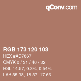 颜色代码: RGB 173 120 103 | qconv.com