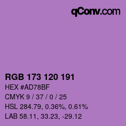 颜色代码: RGB 173 120 191 | qconv.com