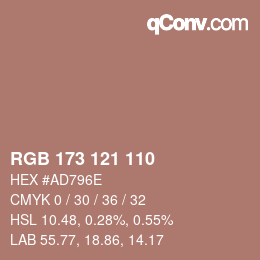 Color code: RGB 173 121 110 | qconv.com