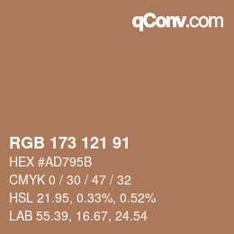 Color code: RGB 173 121 91 | qconv.com