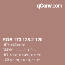 カラーコード: RGB 173 128.2 120 | qconv.com