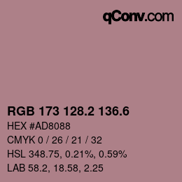 カラーコード: RGB 173 128.2 136.6 | qconv.com