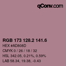 カラーコード: RGB 173 128.2 141.6 | qconv.com