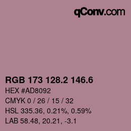 カラーコード: RGB 173 128.2 146.6 | qconv.com