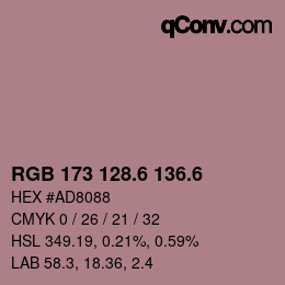 カラーコード: RGB 173 128.6 136.6 | qconv.com