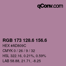 カラーコード: RGB 173 128.6 156.6 | qconv.com