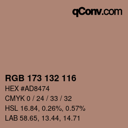 Color code: RGB 173 132 116 | qconv.com