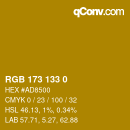 Color code: RGB 173 133 0 | qconv.com