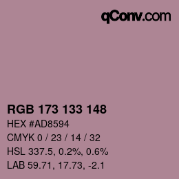 Color code: RGB 173 133 148 | qconv.com