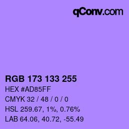 Color code: RGB 173 133 255 | qconv.com