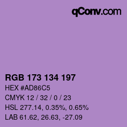 Color code: RGB 173 134 197 | qconv.com