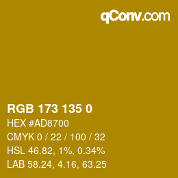 Color code: RGB 173 135 0 | qconv.com