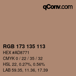 Código de color: RGB 173 135 113 | qconv.com