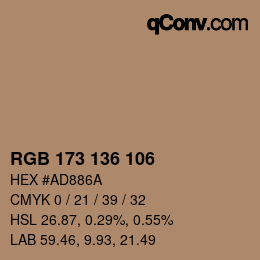 Color code: RGB 173 136 106 | qconv.com