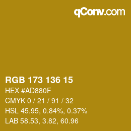 Color code: RGB 173 136 15 | qconv.com