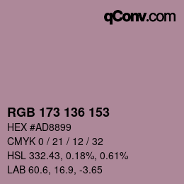 Color code: RGB 173 136 153 | qconv.com