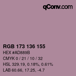 Color code: RGB 173 136 155 | qconv.com