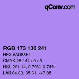 Color code: RGB 173 136 241 | qconv.com