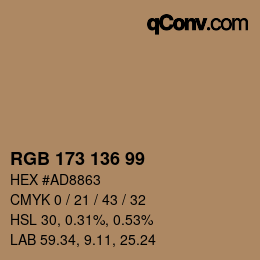 颜色代码: RGB 173 136 99 | qconv.com