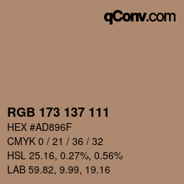 Color code: RGB 173 137 111 | qconv.com