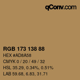 颜色代码: RGB 173 138 88 | qconv.com