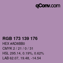 Color code: RGB 173 139 176 | qconv.com