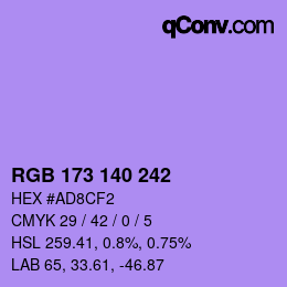 カラーコード: RGB 173 140 242 | qconv.com